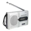 INDIN Mini portátil AM FM Radio Antena telescópica Canal estéreo de doble banda 88-108MHz Receptor de radio Altavoz incorporado BC-R21