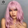 Perucas sintéticas estilizam perucas femininas cigarro rosa longa cabelo cacheado médio branks luminosa
