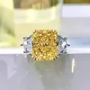 Cluster Rings 100% 925 Sterling Silver Simulated Moissanite Radien Cut Created Citrine Gemstone Ring Girls Fine Jewelry Edwi22