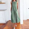 30h Dress Woman Casual Striped Print Long Sleeveless es O Neck Linen Pocket Summer for women 220521