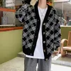 Men's Sweaters Autumn And Winter Korean Version Loose Plaid Outer Wear Knitted Cardigan Men's Casual Hong Kong Style Sweater JacketMen's