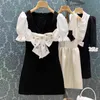 black dress big bowknot patchwork reception thin waist skirt celebrity temperament new summer style