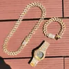 Catene 3pcs kit hip hop ghiacciato a bling pieno rino di rinestone spine maschili da uomo coccano cocchetto di orologio per uomo donna gioielleria