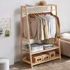 Clothing & Wardrobe Storage Bamboo Garment Coat Clothes Hanging Heavy Duty Rack With Top Shelf And 2-tier Shoe Organizer ShelvesClothing
