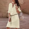 Été Femmes Sexy À Manches Courtes Col En V Casual Robes Lâches Thé Robe Tops T-shirt A-ligne Robes De Soirée Vestidos Robe Y220526