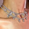 Chains Butterfly Tennis Chain Iced Out Link Choker Necklace Miami Cuban Women Bling Jewelry 3MMChains