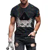 Mode 3d katt tryckt herr polo skjorta t-shirt sommar uggla avslappnad kort ärm o-hals topp överdimensionerad t-shirts män kläder tees