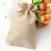 Presentförpackning 10st naturligt säckväv linne jute dragkammar säckar säckar fest gynnar förpackning väska bröllop godis leveransergift