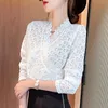 Blouses feminina camisas de outono roupas de moda v tops mujer sexy preto manga longa blusa de renda mulheres gotejas brancas elegantes 1439wom