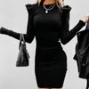 Seksi Mini Örme Elbise Uzun Kollu Crewneck Katı Sıska Vestidos Sonbahar Kış Moda Zarif Bodycon Elbiseler Kadınlar İçin 210322