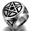 Cluster Rings Men's Silver Color Pentacle Pentagram Star Stainless Steel Biker Ring Wynn22