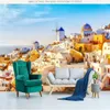 3D Tapeta salon Improvement Nowoczesne malowanie ściany tła Mural Silk Paper Greek Santorini Love Sea1