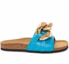 Коренастая золотая цепь украшена кожаные сандалии сандалии летом пляж сандалии женщины случайные тапочки комфортную ходьбу обувь EU35-42.Box