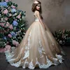 New Cute Flower Girl Dresses For Weddings Ball Gown Tulle Appliques Lace Beaded Long First Communion Dresses Little Girl