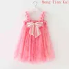 0-6T Sequin Big Bow Girls Sling Dress 2022 Summer Baby Strap Tulle Dress Cute Lace Kids Birthday Party Princess Dresses Custom G220518