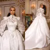 Abiti da sposa Royal Chic di lusso da principessa Ball Gown Abiti da sposa con paillettes lucide Collo alto con paillettes con lacci Manica lunga; Abito lungo Vintage Robes De Soiree