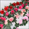 Decorative Flowers Wreaths Festive Party Supplies Home Garden 2.2M Artificial Silk Rose Flower Ivy Vine Fake Foliage Decoration Hanging Ga