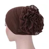 Grande fiore in chiffon da donna cappello musulmano cappello turbante berretto baotou cappello africano avvolgente testa hijab copricapo monocromatico in tinta unita