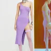 Robes décontractées Été Moulante Bandage Robe 2022 Femmes Sexy Une Épaule Évider Violet Mini Élégant Soirée Club RobesCasual