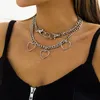 Anneau de verrouillage ouvert pendentif coeur creux collier pour femmes mode Hip Hop menottes chaîne épaisse collier en couches bijoux