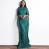 Étincelle Sirène Robe De Soirée Plus La Taille Dubaï 2022 Or Vert Émeraude Paillettes Caftan Abaya Col Haut Arabe Musulman Robe De Bal Formelle Partie Porter Robe De Mariage