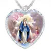 Chains Peach Heart Jesus Quartz Necklace Virgin Mary Women'S Love-Heart Crystal Religious Faith Fashion Jewelry GiftChains Sidn22