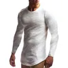 T-shirt da uomo T-shirt da uomo a maniche lunghe da uomo Solid Jacquard Casual Slim-fit Arc Hem Tops Moda Pullover O Neck T-shirt