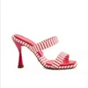 Nxy Sandals New Women's Shoes High-heeled Double-row Striped Color-blocking Stiletto Heel Square Head Fashion Women