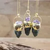 Halsketten mit Anhänger Rohe Achate Spike vergoldete Amethyste Druzy und Tigerauge Perlen verzierter natürlicher Halskettenschmuck QC3127Anhängerhalskette