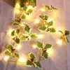 Decorative Flowers & Wreaths 2m Christmas Led Lights Wreath Holly Garland Artificial Flower For Xmas Home Decor Aquifolium Mistletoe 2022 Ye