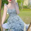 Élégante longue robe à bretelles à fleurs femmes Vintage doux imprimé coréen Slip fée décontracté Calssy fête princesse printemps 220418