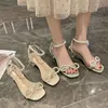 Rimocy Pearl Ankle Strap Clear Heels Sandals Women Summer Transparent PVC Sandalias Mujer Open Toe Square Heels Party Shoes 220516