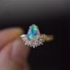 Cluster Rings Luxury Female Water Drop Opal Ring Classic Gold Color Thin Engagement Charm Crystal Crown Stone Wedding For WomenCluster Wynn2