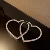 925 Srebrna igła Big Heart Crystal Hoop Kolczyki dla kobiet Dangle Chandelierbijoux Geometryczne kolczyki Oświadczenie Biżuteria Prezenty