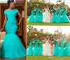 Aqua Teal Turquoise Mermaid Bruidsmeisje Jurken Off Shoulder Long Ruched TuLle Africa Style Nigeriaanse bruidsmeisje jurk BM01809286041