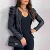 Jacka Kvinnor Dragkedja läderjackor Coat Autumn Puff Sleeve Black Outwear Coat Elegant Slim Jacket Women's Coat L220801