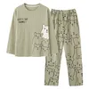 Vår / Höst 100% Bomull Långärmad Byxor Pyjamas Set Suit Simple Fashion Style Sleepwear Women Home Service 220329