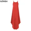 Printed Maxi Dresses VONDA Bohemian Sexy Sleeveless Sundress Women Causal Halter Summer Beach Dress Asymmetric Long Dresses 220615