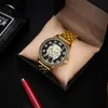 Armbanduhr Gold Skull Lion Lion Tiger Marke Top Luxus Uhren Herren -Business -Stil Armbanduhr Edelstahl Uhr für Männer Reloj Hombrew