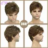 Men Hair Synthetic Brown Ombre Linen Color Short Straight Men's Wig Natural Fashion style for Man Daily or Party Adjustable Size 0527