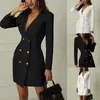 Vrouwen Pakken Blazers Herfst Winter Pak Blazer Vrouwen Casual Double Breasted Pocket Lange Jassen Elegante Mouw Bovenkleding Dames