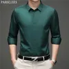 Зеленые мужские платья рубашки бренда Superfine с длинным рукавом рубашка мужчины Slim Fit Elastic дышащий не железо качество рубашки мужчины 220401