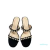 デザイナー女性サンダルサンダルデザイナーフェムメスハイヒール小さな香りのよい真珠スリッパサンダルヒールの高さ6cmの靴フラップブランドH5525