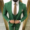 Green Groom Wear Wedding Tuxedos Slim Fit Groomsmen Peak Lapel Business Suits Prom Party 3 pieces set Jacket Pants Tie Vest188i