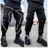 2024 New Men's Casual Cargo Pants Loose Plus Size Striped Multi Pocket Sports Fitness Hip Hop Jogging Pants S-3XL