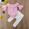 Citgeett Newborn Baby Kids Girls Plaid Pink Flare Romper T-shirt Tops Hole White Ripped Pants Outfits Summer Fashion Set Clothing J220711