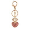 Fashion 4 Colors Diamond Love Keychains For Women Heart Crown Keychain Creative Peach Heart Bag Pendant Charms Jewelry Accessories