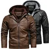 Giacca da moto in pelle PU casual da uomo in pile invernale caldo 2022 cappotto bomber in ecopelle con cappuccio vintage