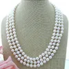 8-9mm 3 strängar White Pearl Necklace 19 ''