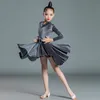 Stage Wear Children Latin Dance Dress Training Clothes Grey Autumn Winter Korean Velvet Long Sleeve Girls Competition